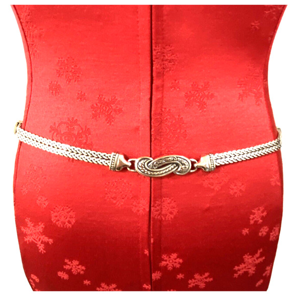 Brighton Silvertone Chain Belt Double Rope Textured Heart Tassel Size M Designer - Picture 7 of 12